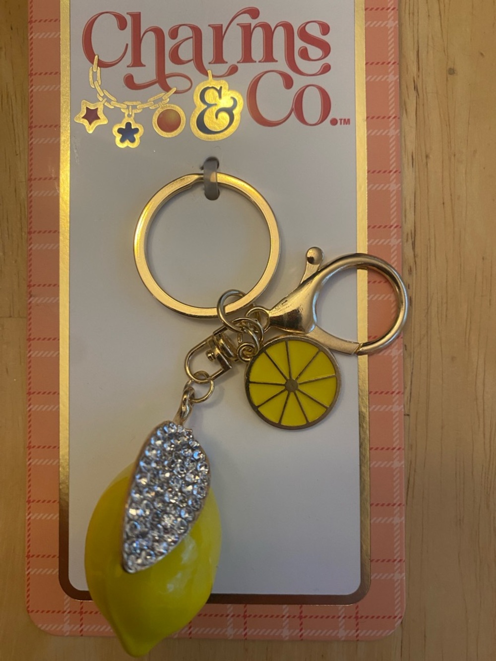Charms & Co. Lemon bag charm Keychain with crystals NWT